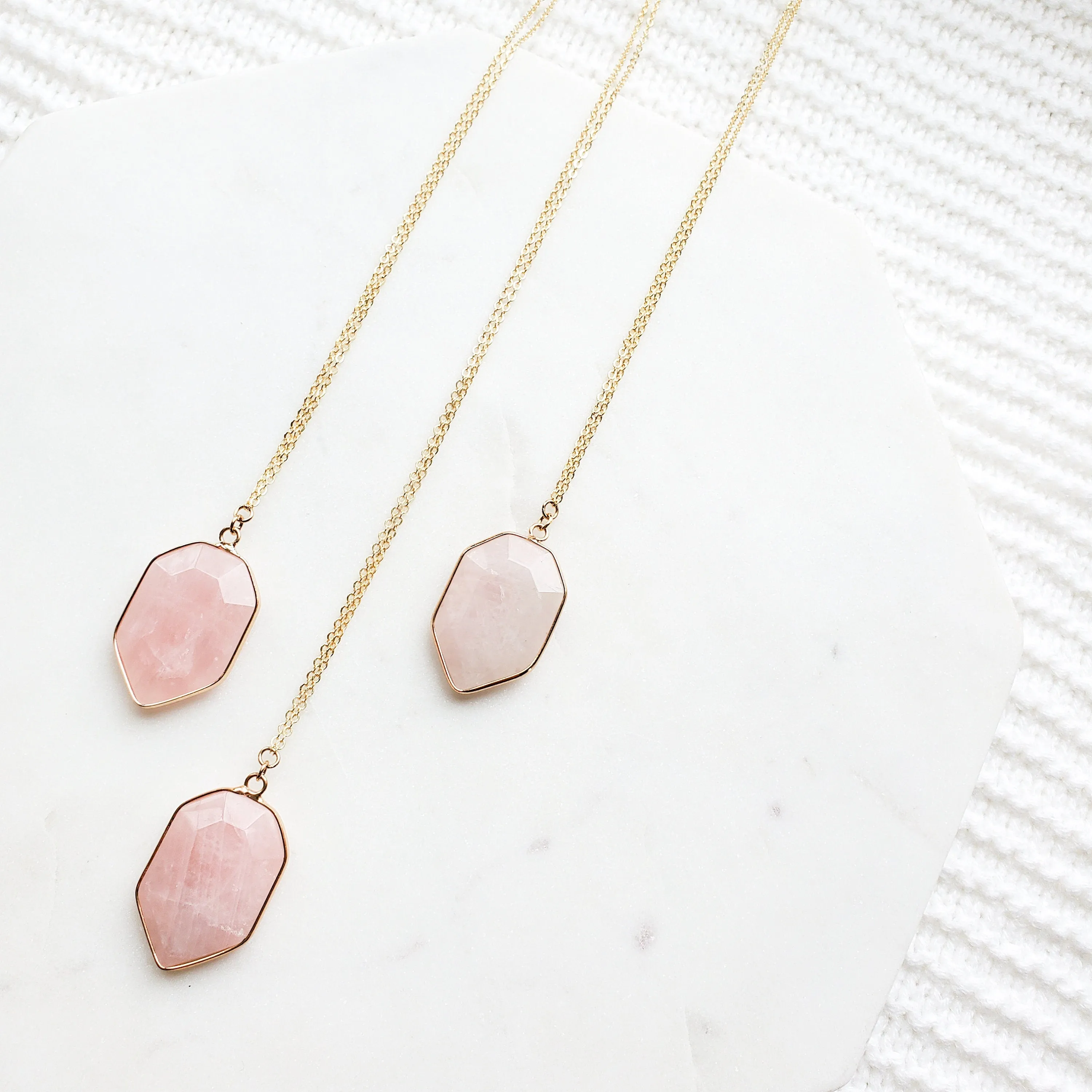 Rose Quartz Crystal Shield Necklace
