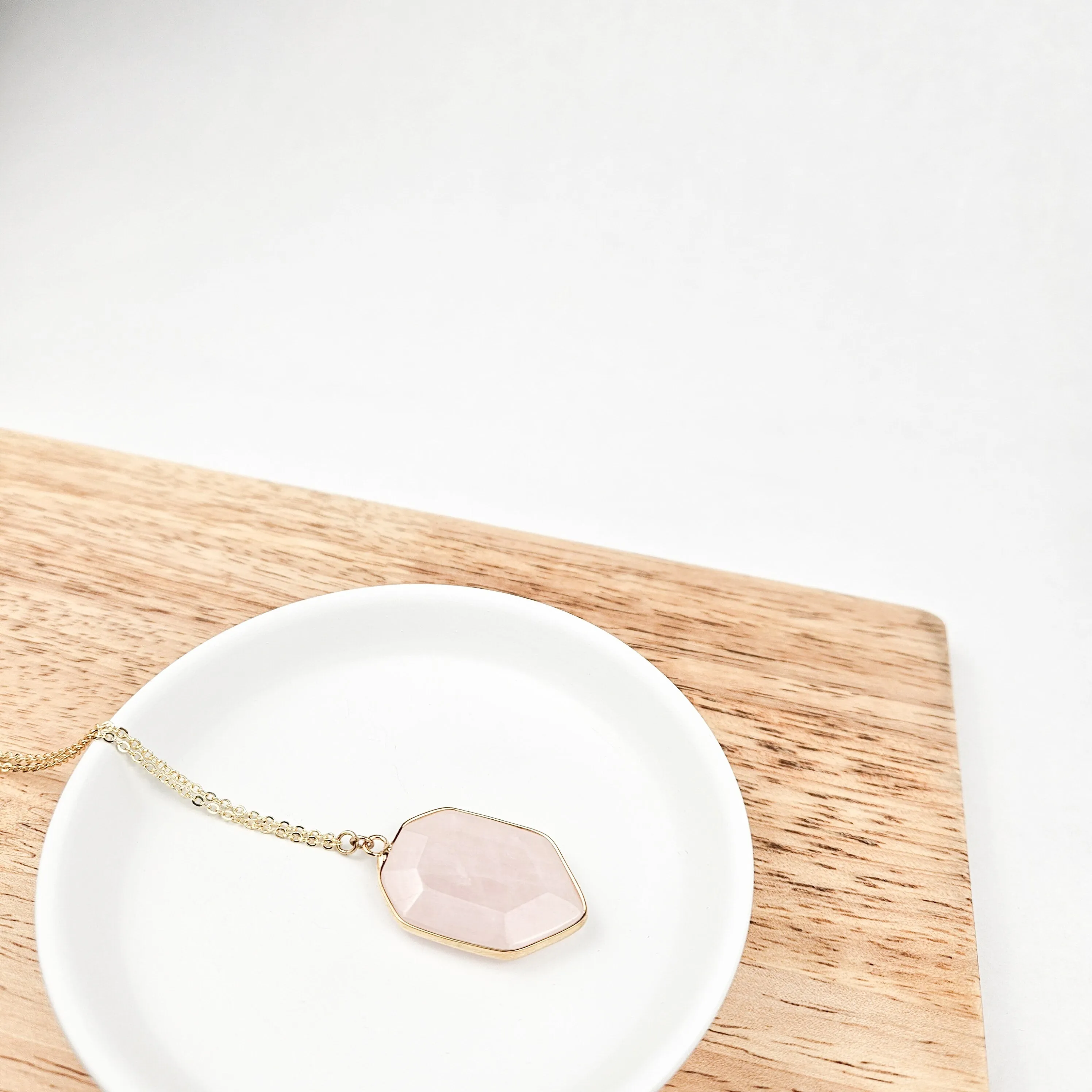 Rose Quartz Crystal Shield Necklace