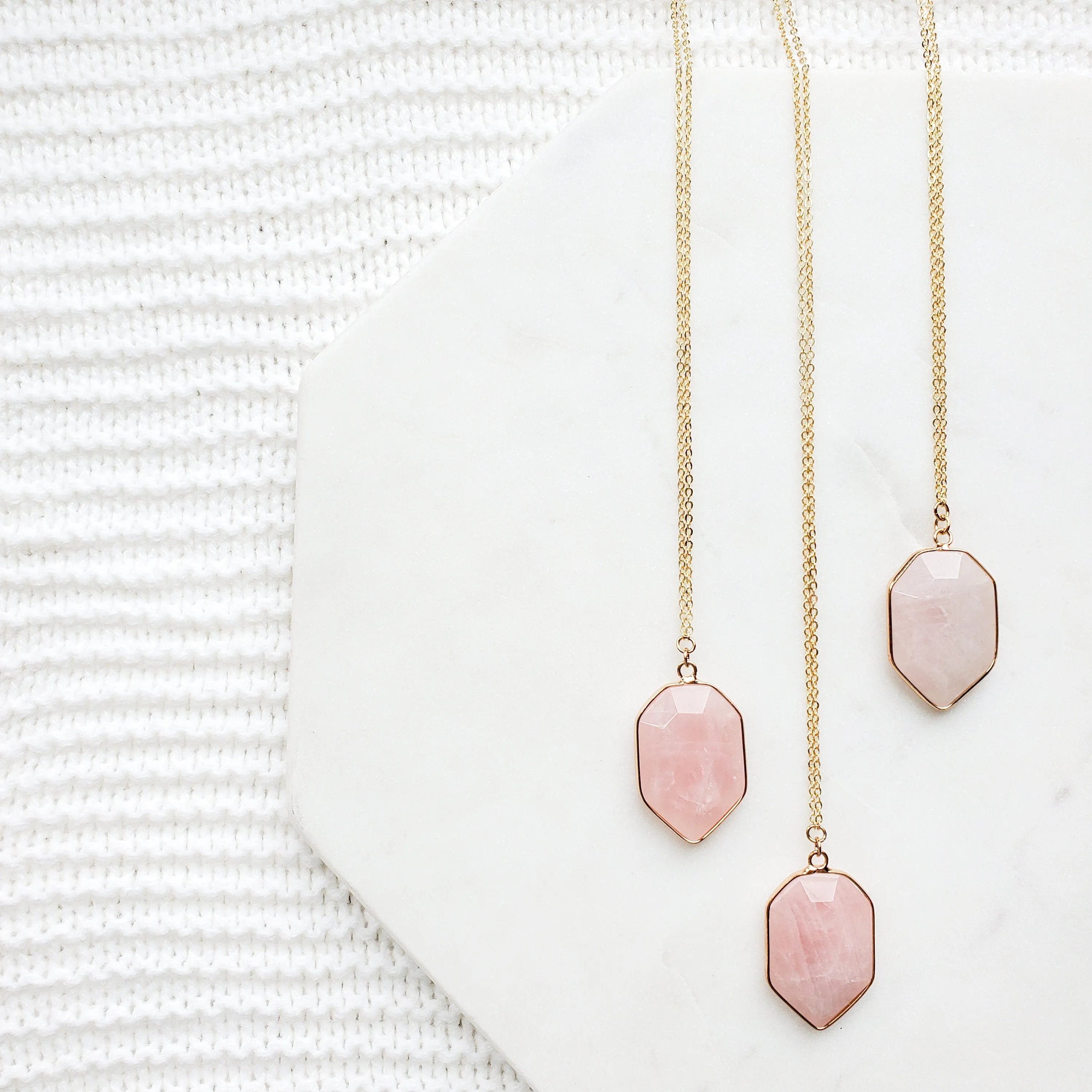 Rose Quartz Crystal Shield Necklace