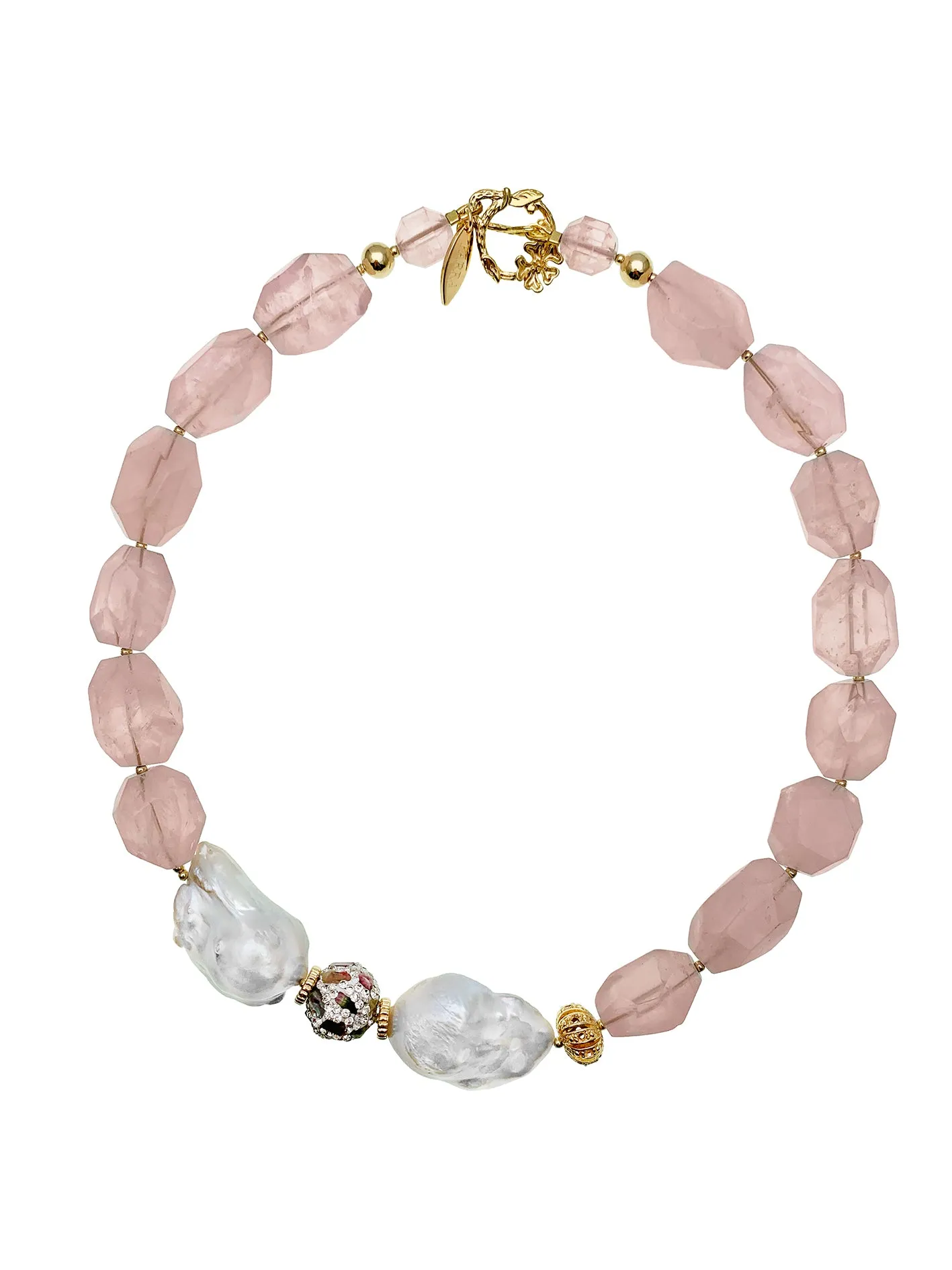 Rose Quartz with Baroque Pearls Statement Necklace EN021