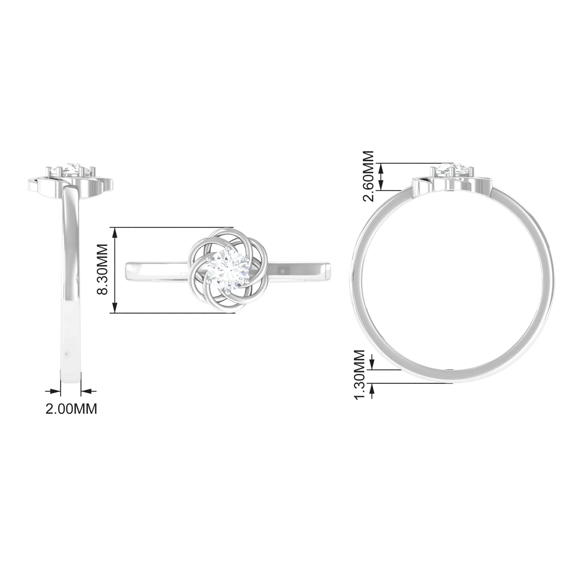 Round Cut Solitaire Diamond Braided Flower Engagement Ring