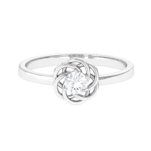 Round Cut Solitaire Diamond Braided Flower Engagement Ring