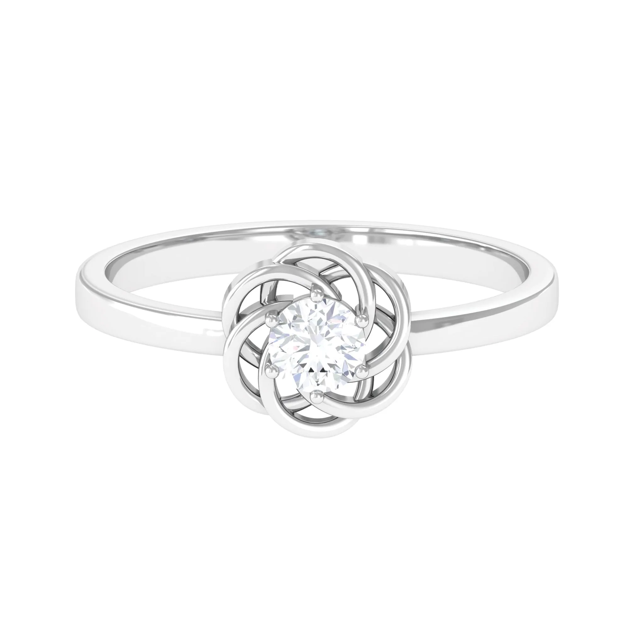 Round Cut Solitaire Diamond Braided Flower Engagement Ring