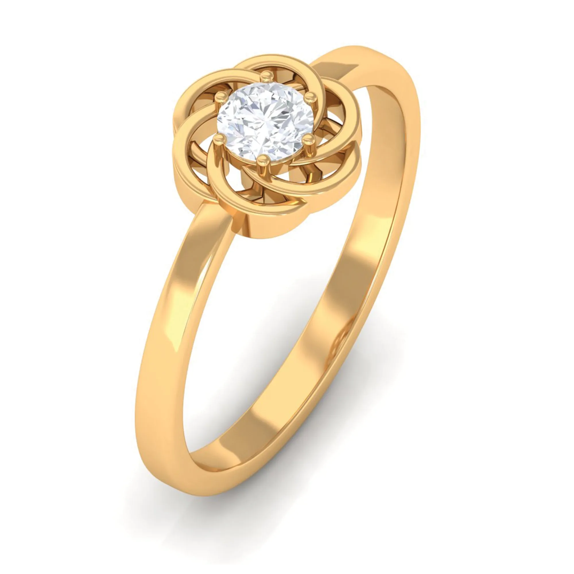 Round Cut Solitaire Diamond Braided Flower Engagement Ring