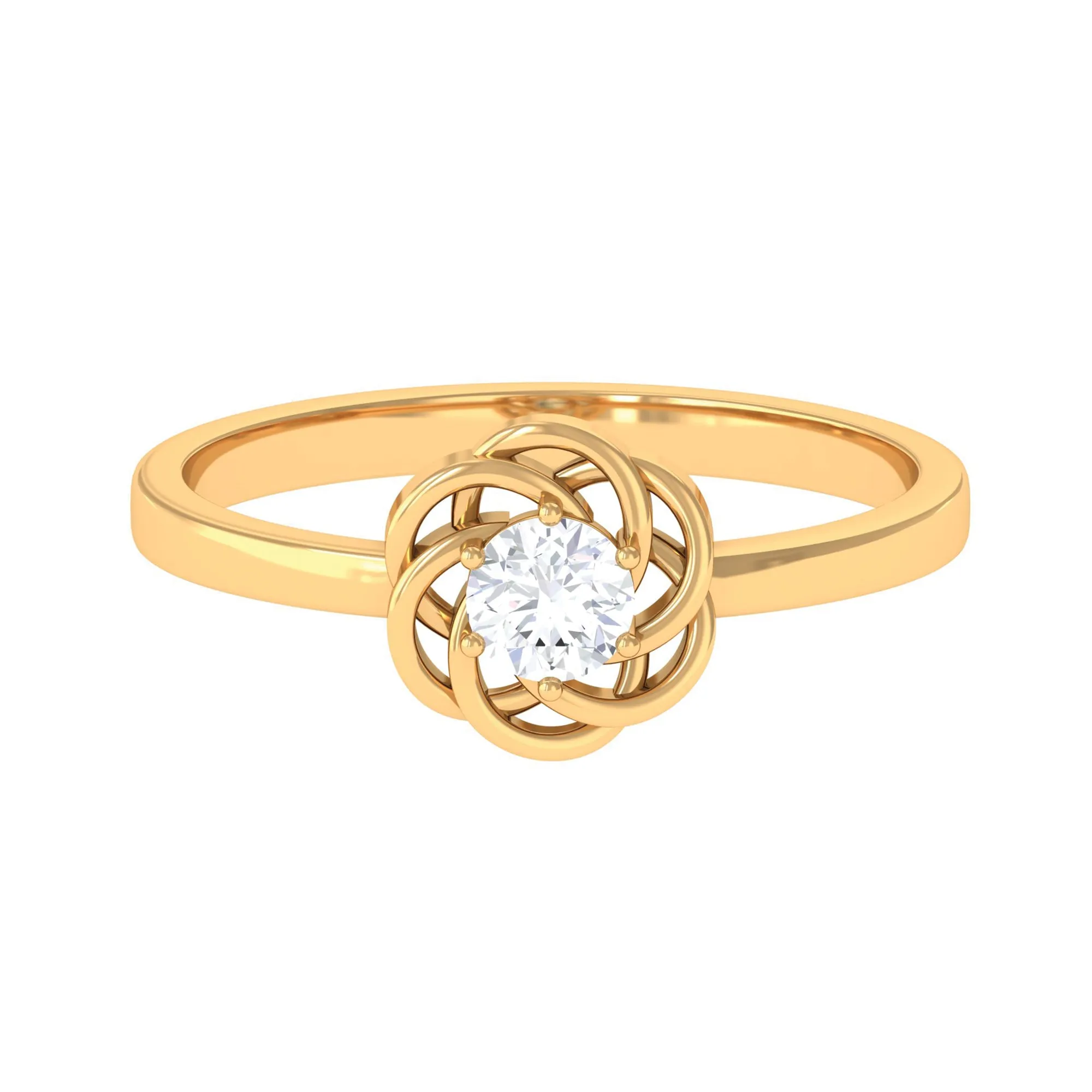 Round Cut Solitaire Diamond Braided Flower Engagement Ring