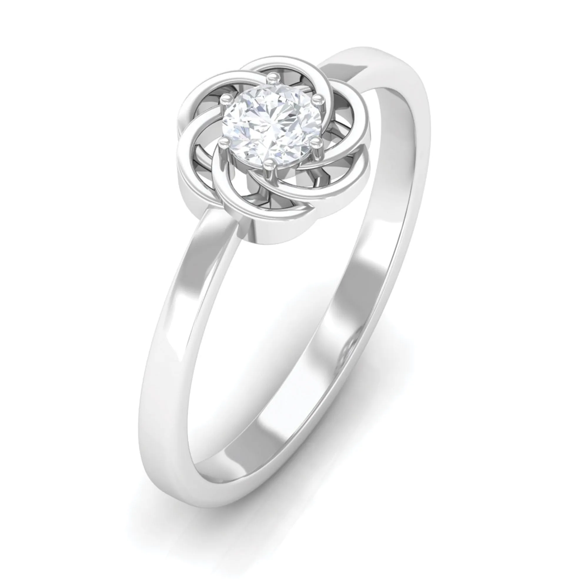 Round Cut Solitaire Diamond Braided Flower Engagement Ring