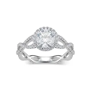 Round Diamond Halo Engagement Ring with Twisted Shank