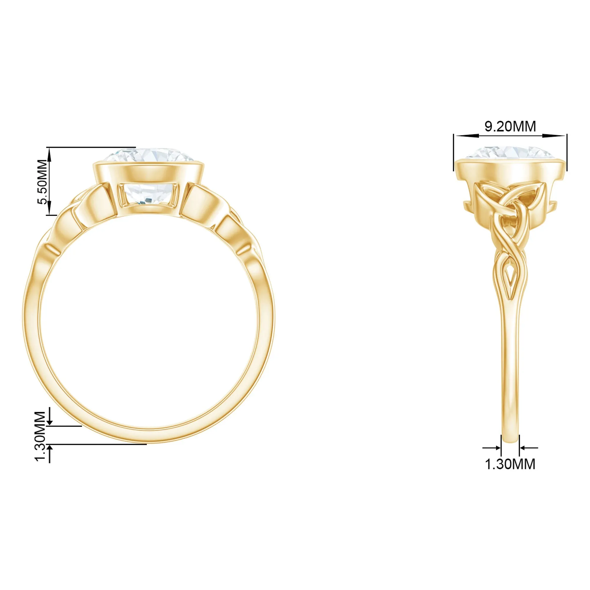 Round Shape Moissanite Solitaire Celtic Knot Ring in Bezel Setting