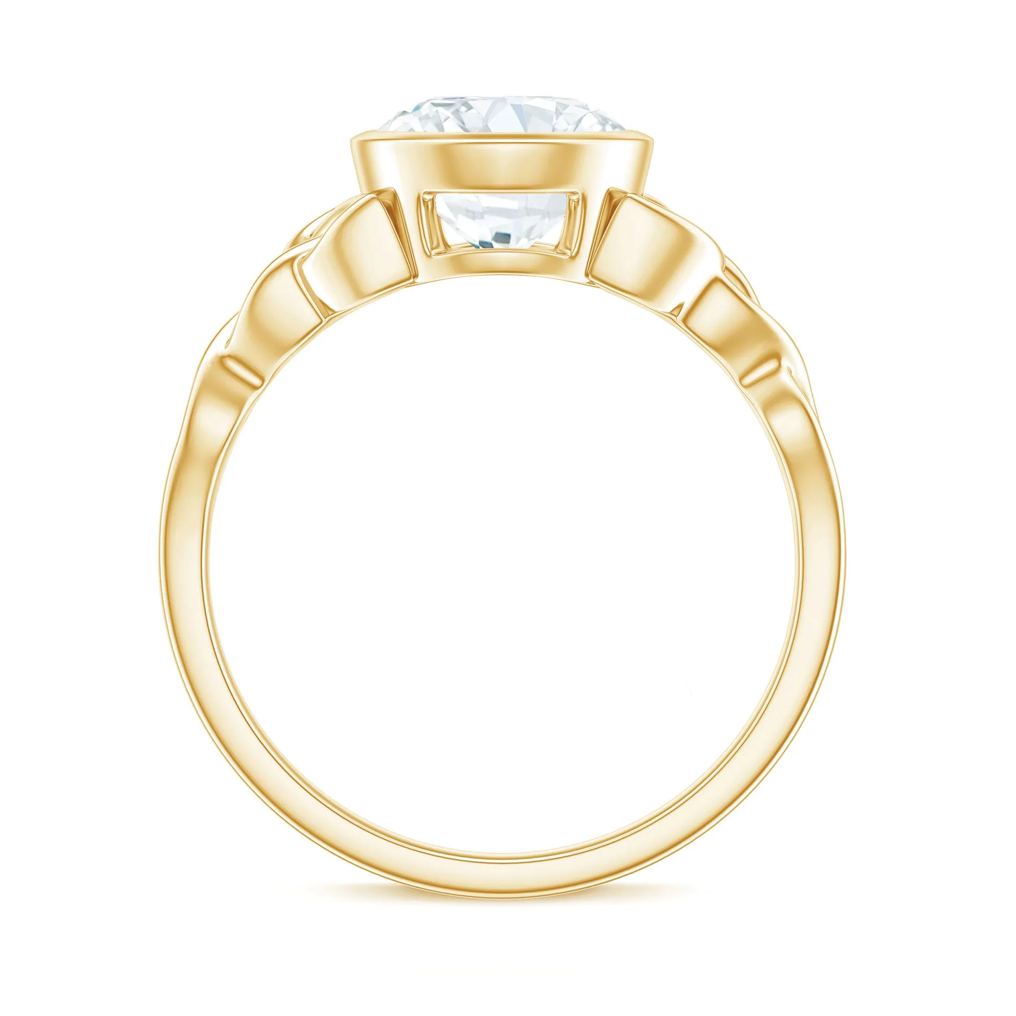 Round Shape Moissanite Solitaire Celtic Knot Ring in Bezel Setting