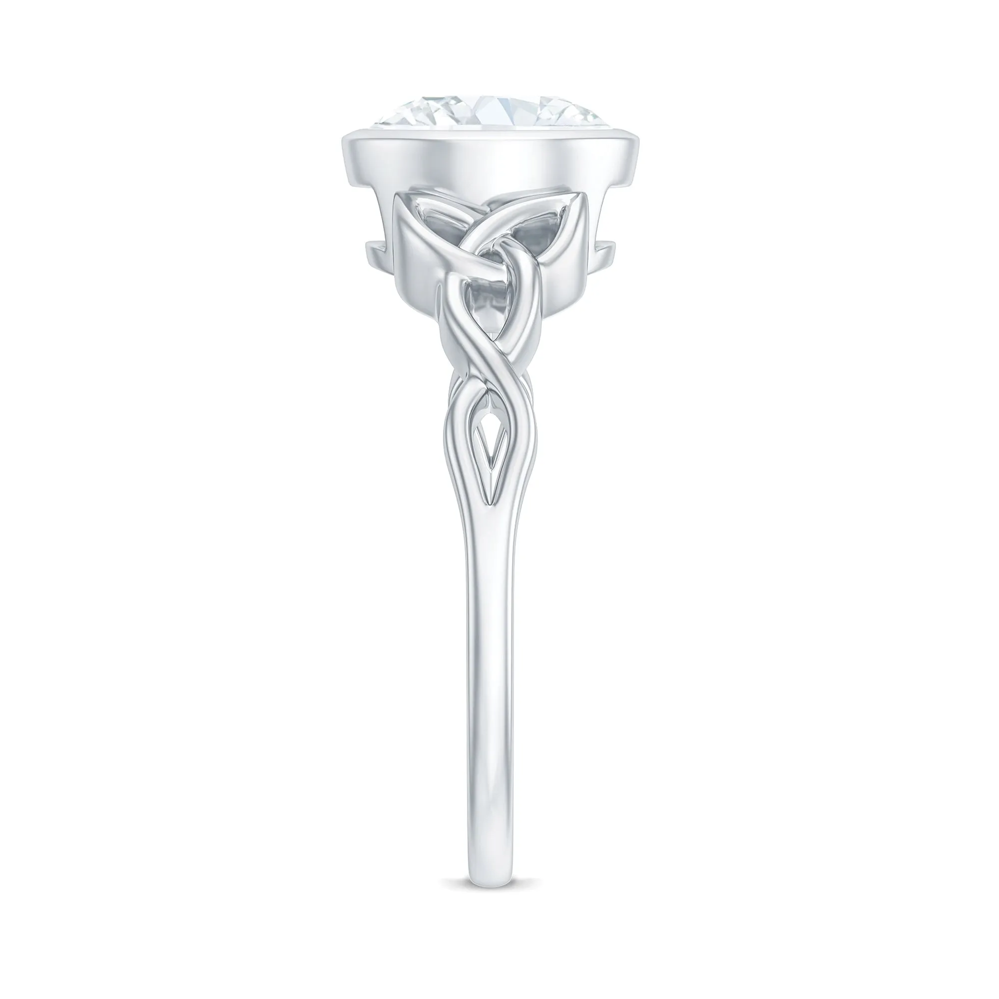 Round Shape Moissanite Solitaire Celtic Knot Ring in Bezel Setting