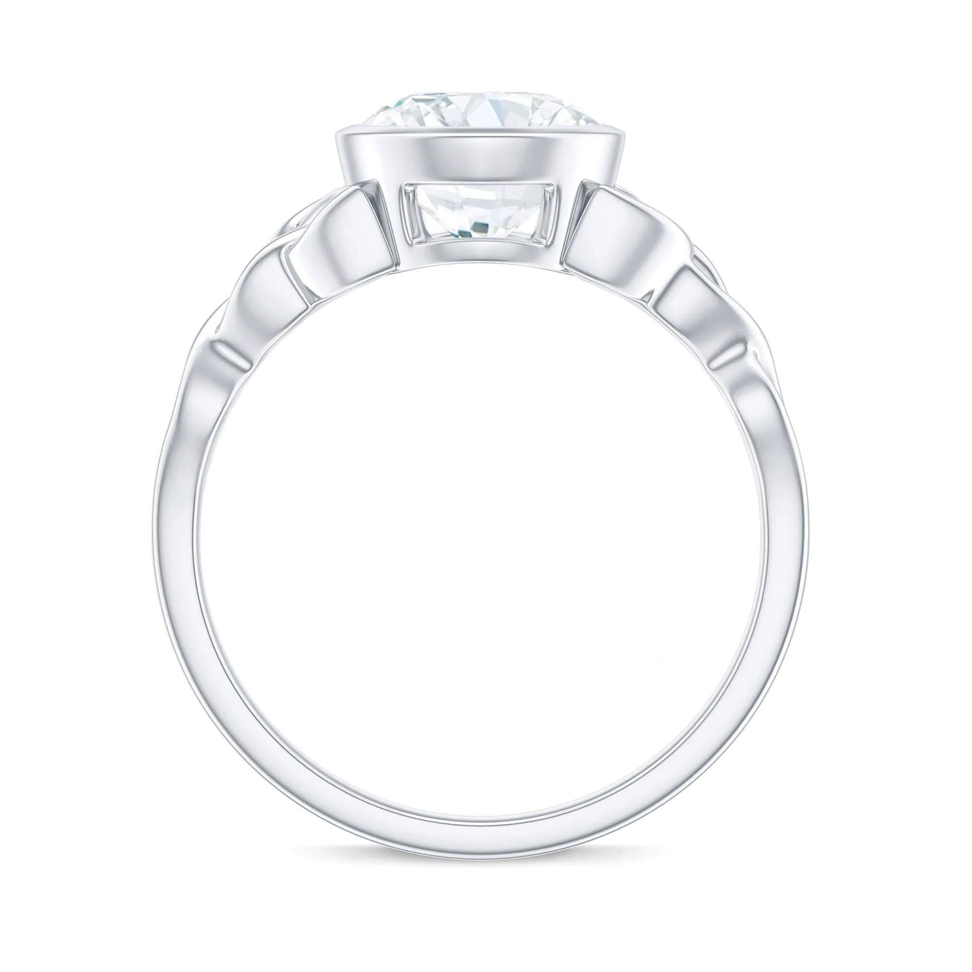 Round Shape Moissanite Solitaire Celtic Knot Ring in Bezel Setting