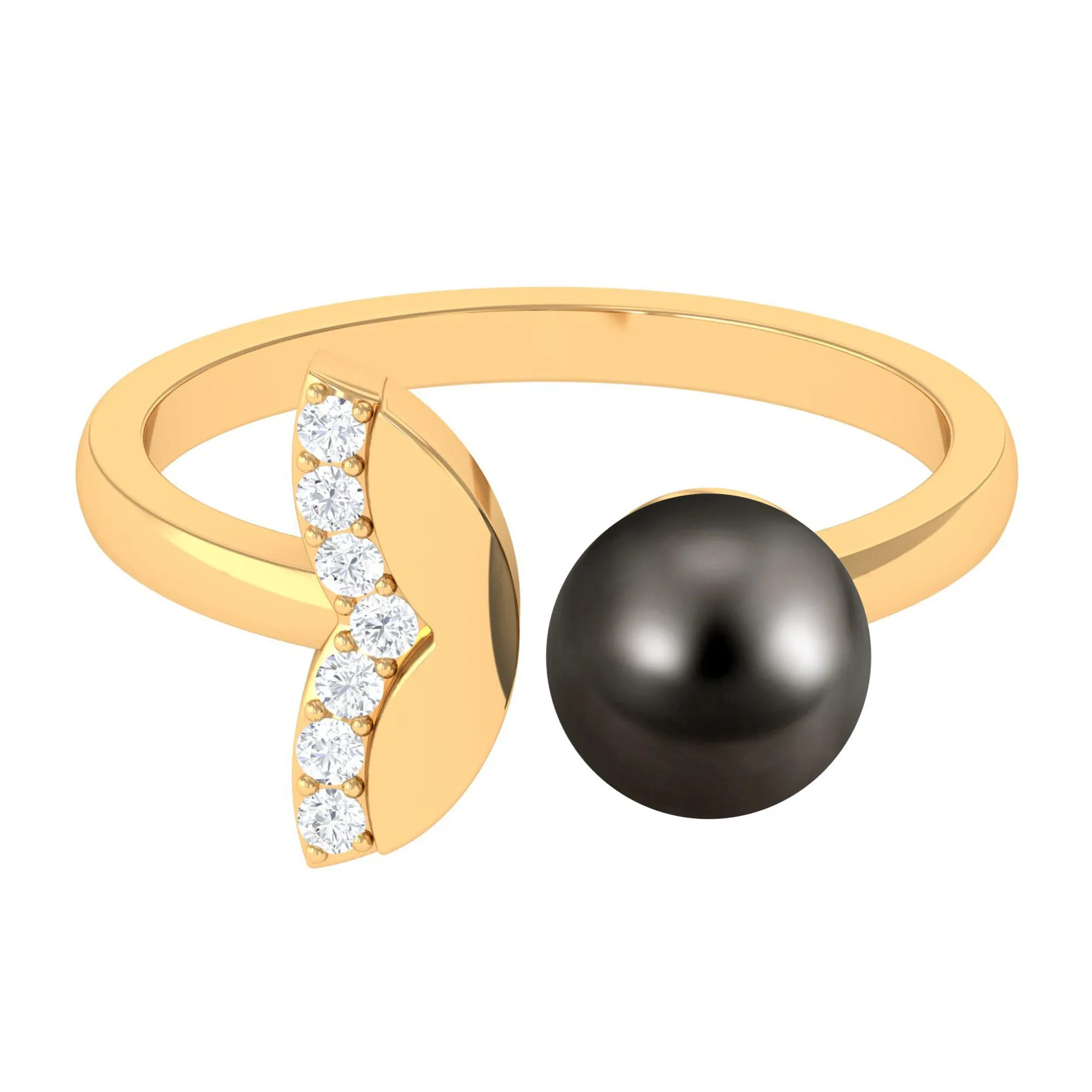 Round Tahitian Pearl Solitaire Cuff Engagement Ring with Diamond