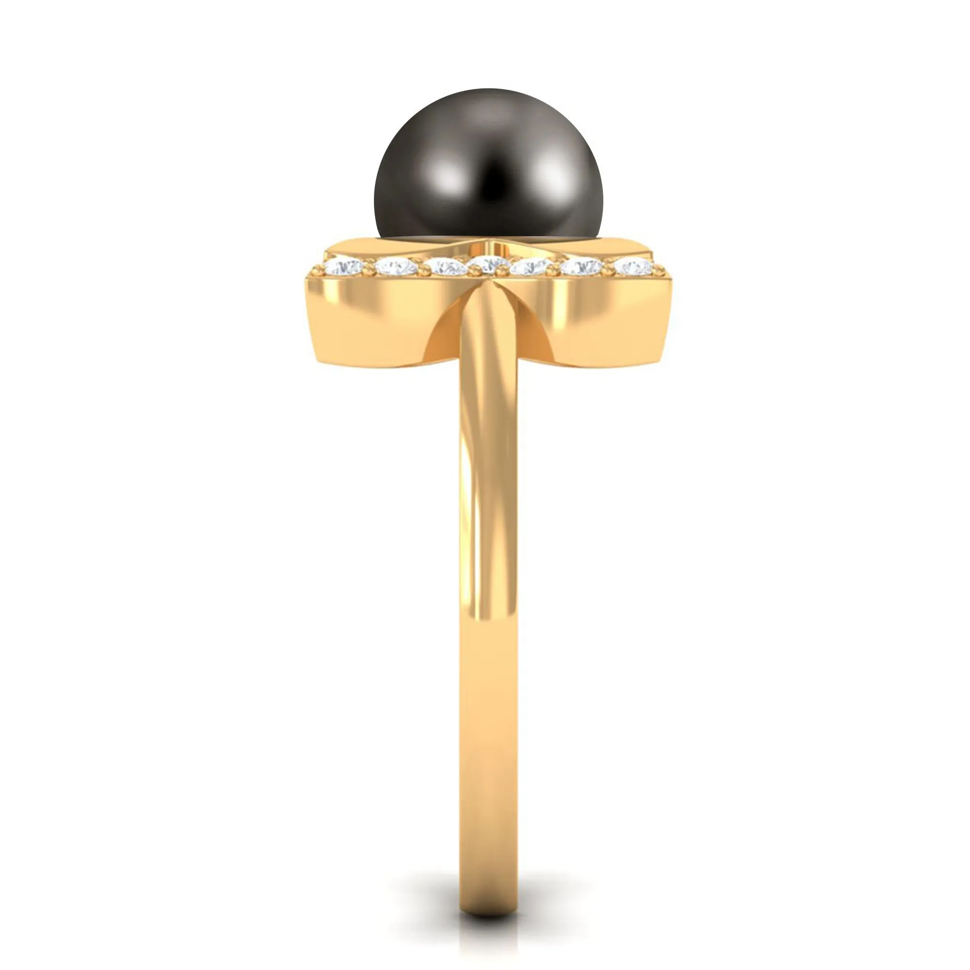 Round Tahitian Pearl Solitaire Cuff Engagement Ring with Diamond