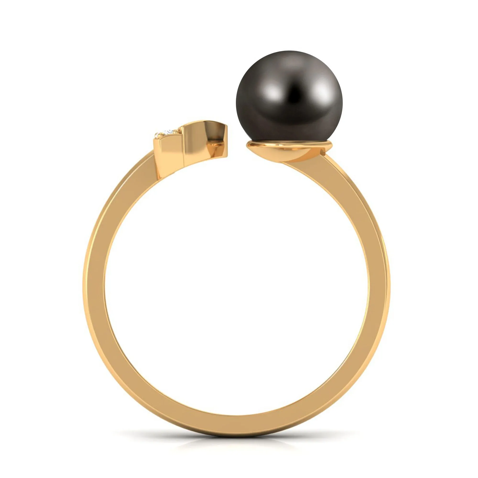Round Tahitian Pearl Solitaire Cuff Engagement Ring with Diamond