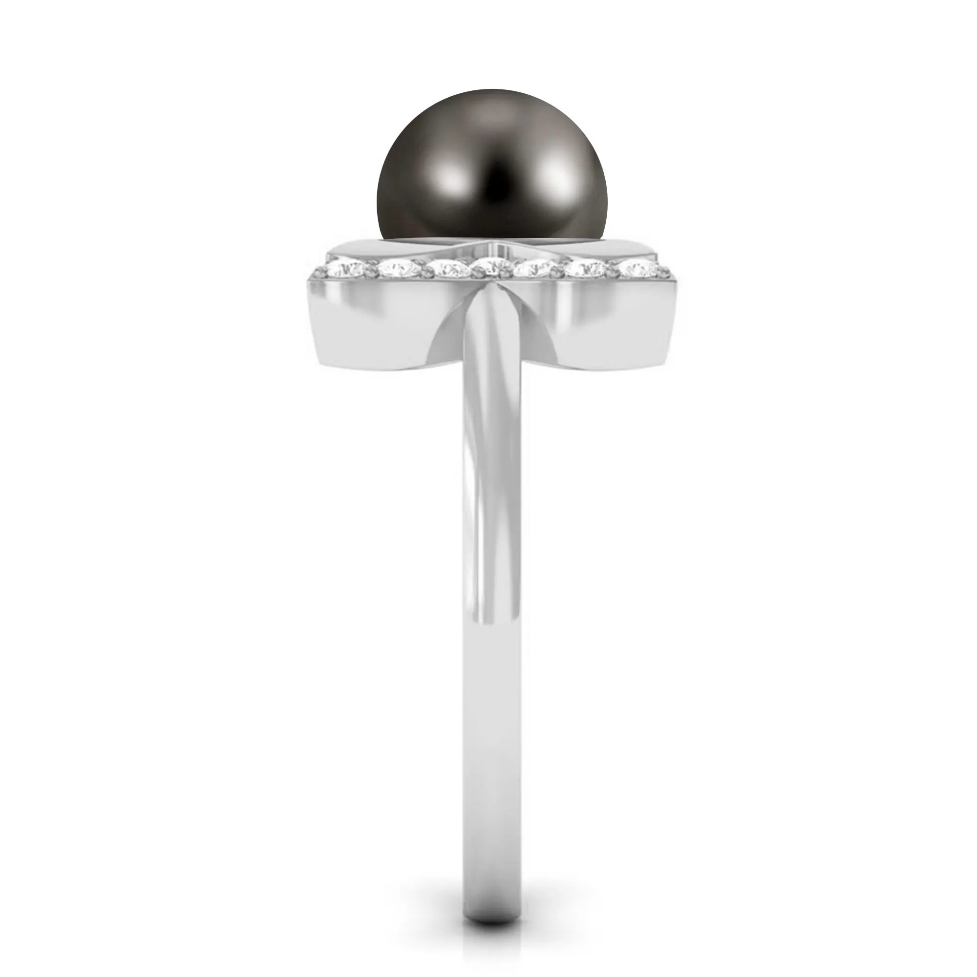 Round Tahitian Pearl Solitaire Cuff Engagement Ring with Diamond
