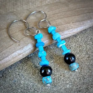 Shungite Earrings, Genuine Turquoise Beads, Pure Titanium Ear Wires
