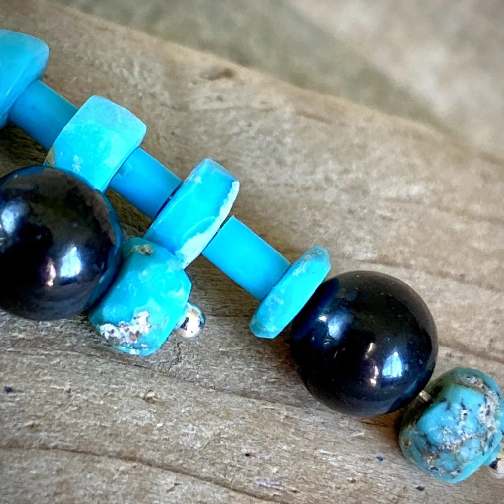 Shungite Earrings, Genuine Turquoise Beads, Pure Titanium Ear Wires