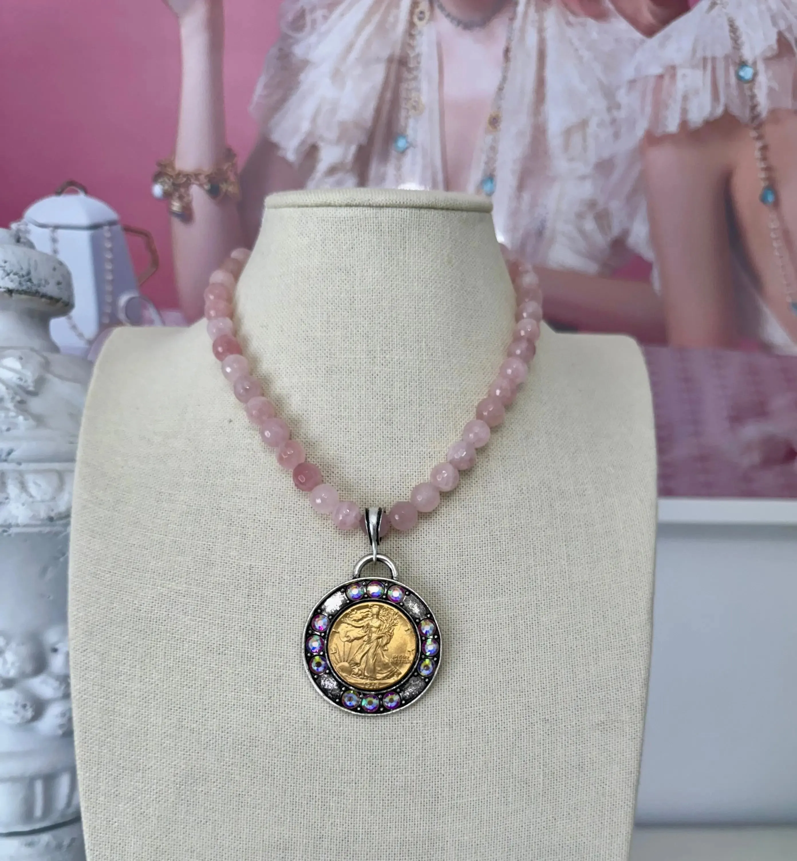 Sicily Goddess Necklace - Rose Quartz