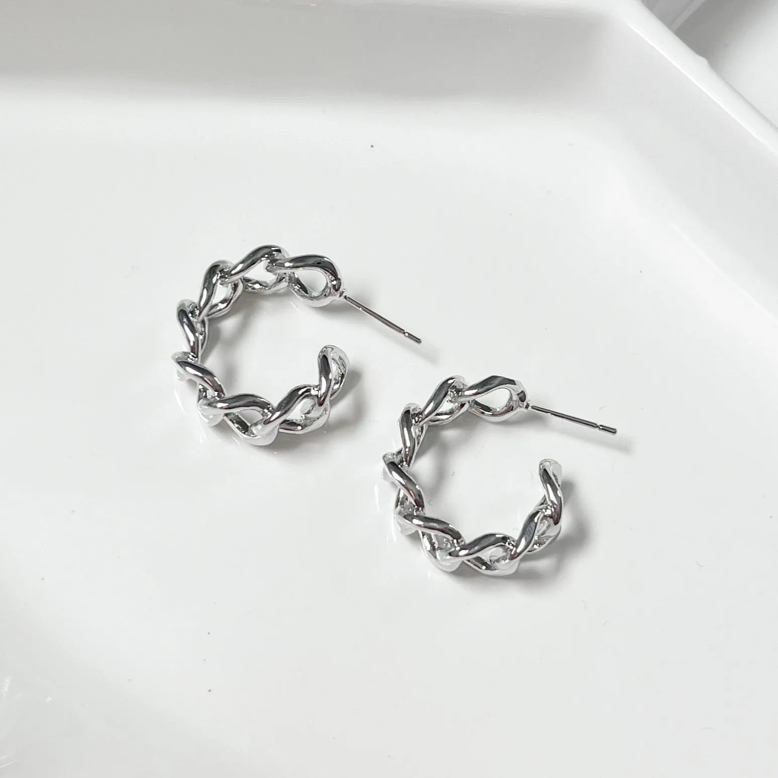 Silver Chain Link Hoop Earrings