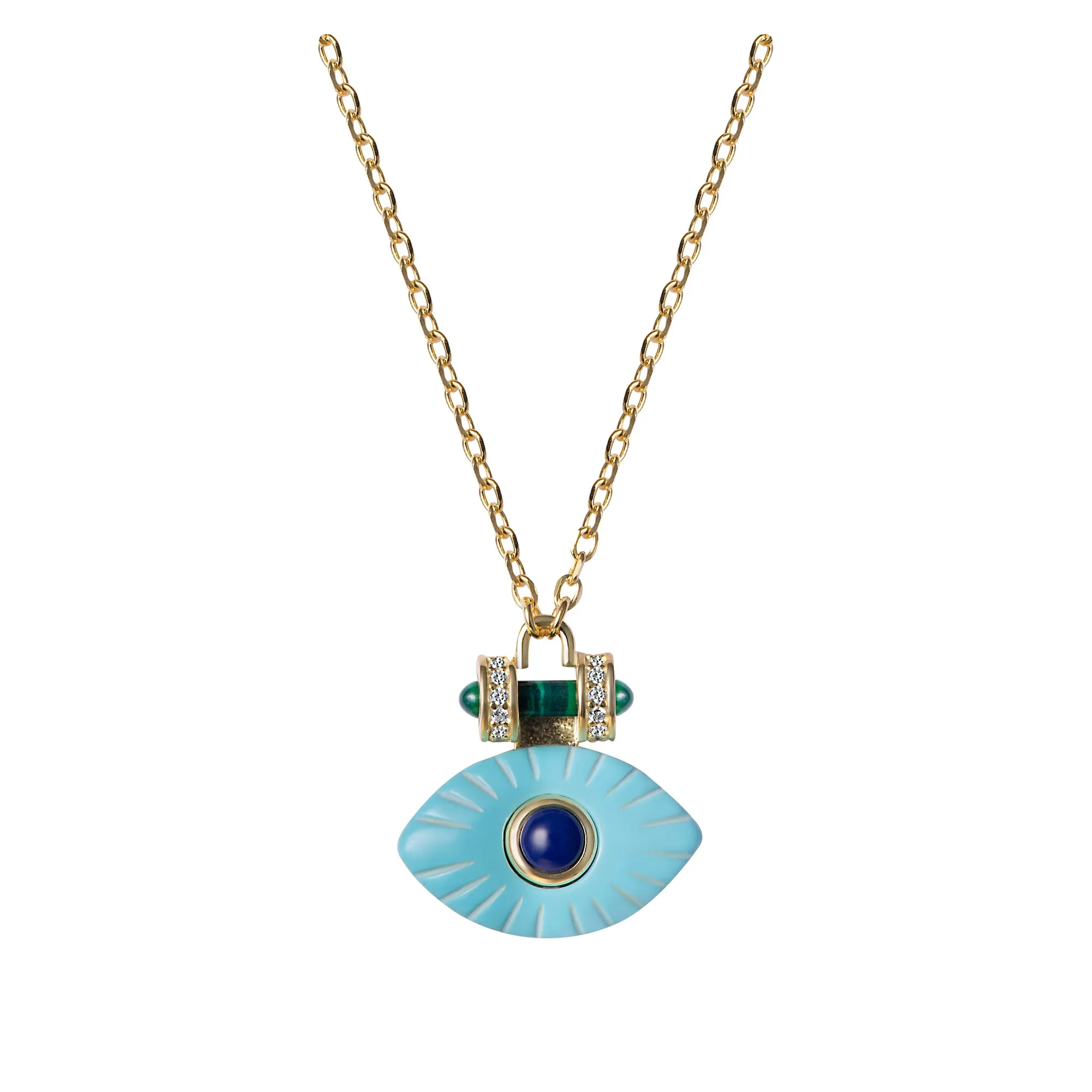 Silver gold plated turquoise & lapis eye necklace