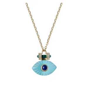 Silver gold plated turquoise & lapis eye necklace