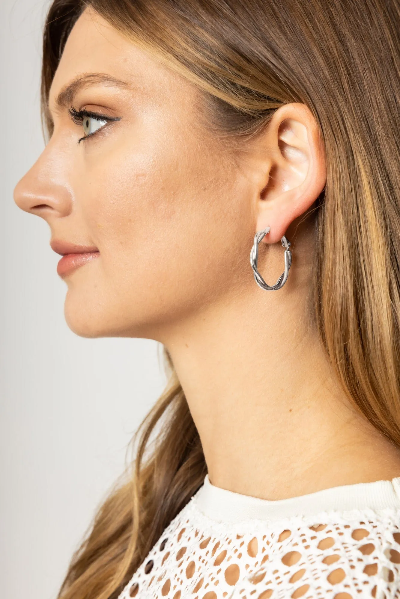 SJE310014 14K Gold-Dipped Twist Hoop Omega Closure Earrings