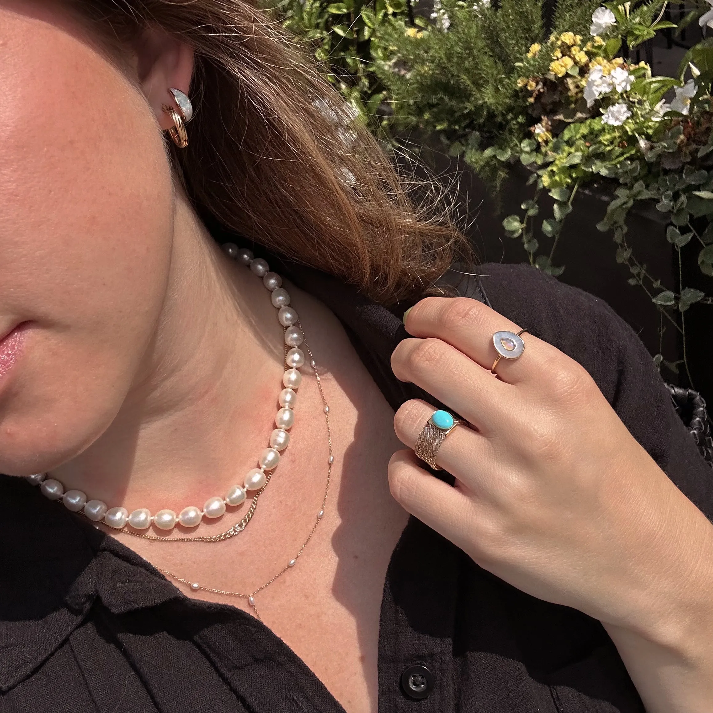 Solid Gold Chunky Opal Inlay Huggie Hoops