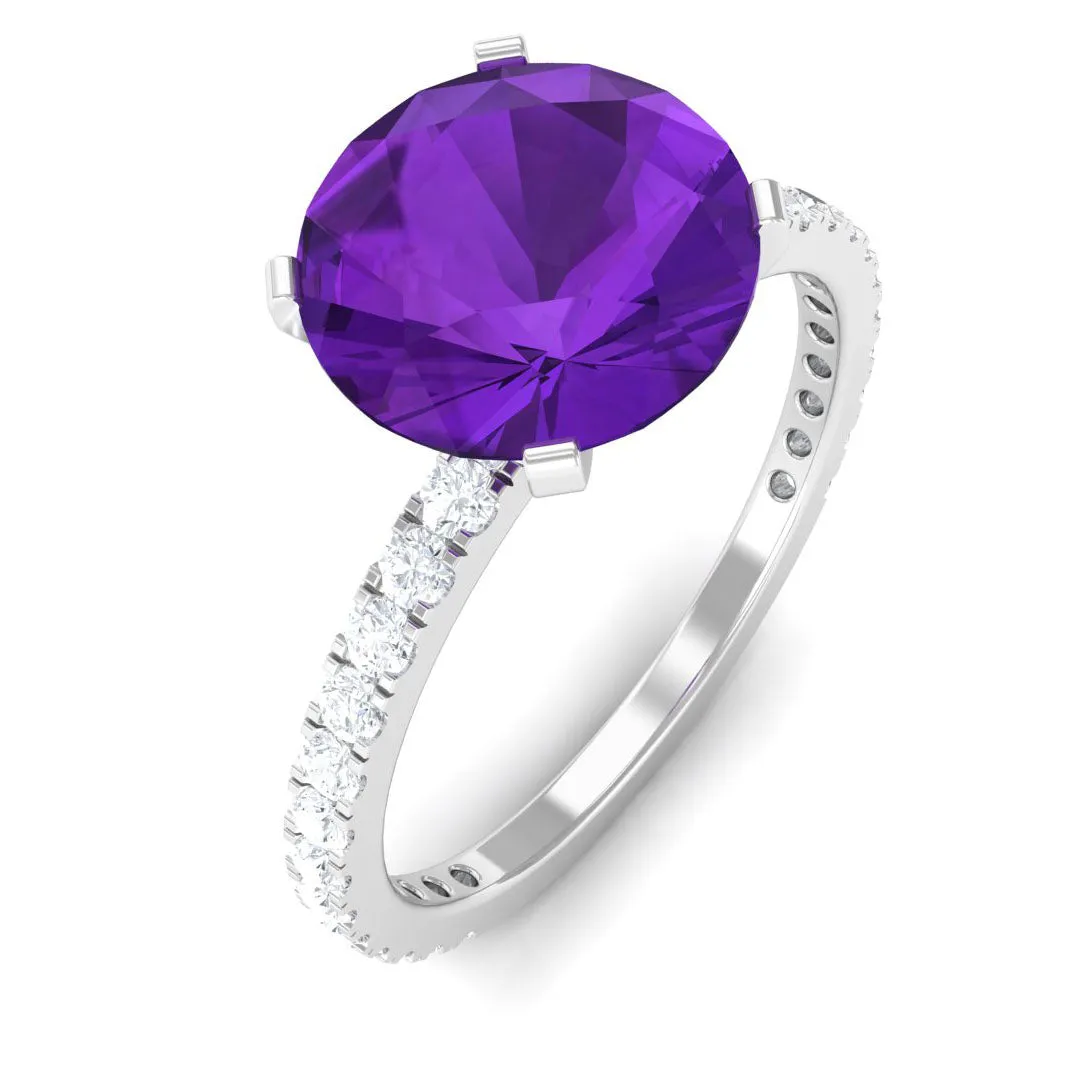 Solitaire Amethyst Engagement Ring with Diamond Side Stones