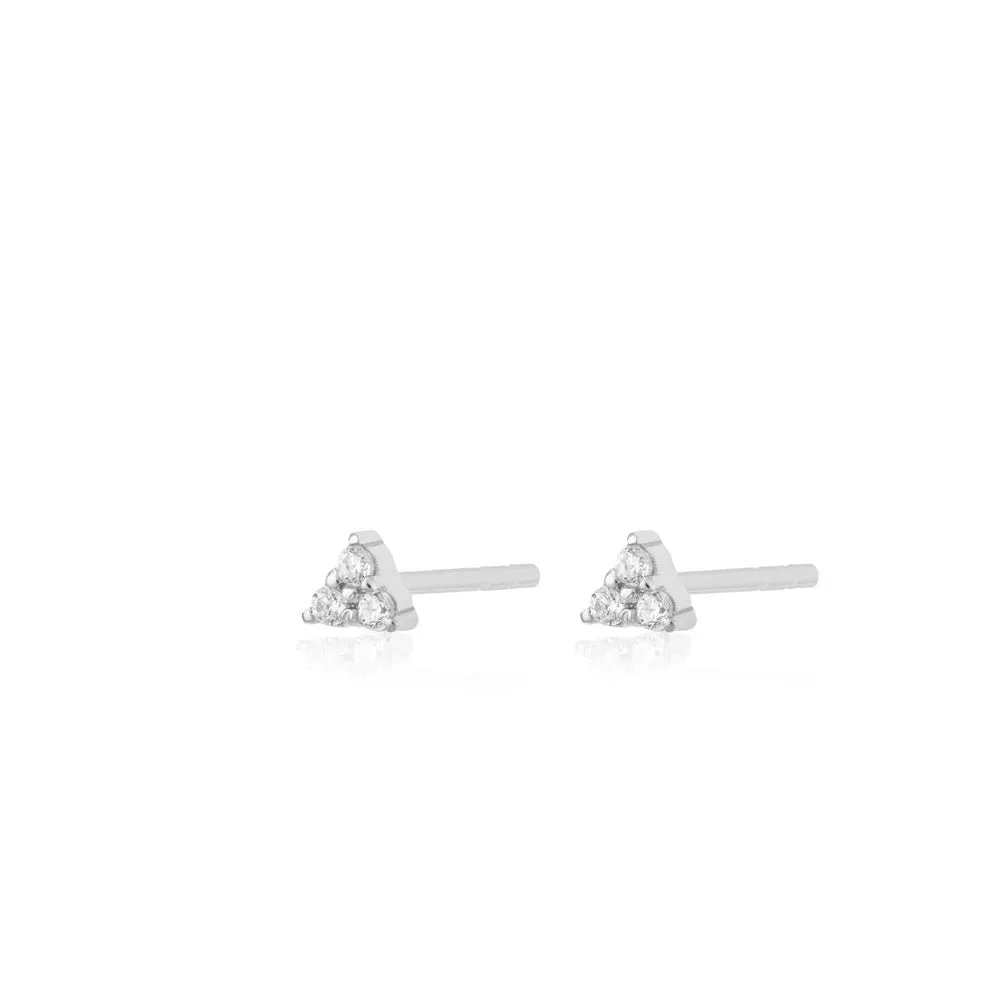 Sparkling Trinity Stud Earrings - Silver - SPS-218