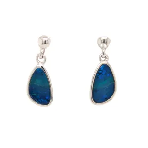 Sterling Silver Australian Opal Doublet Drop Earrings