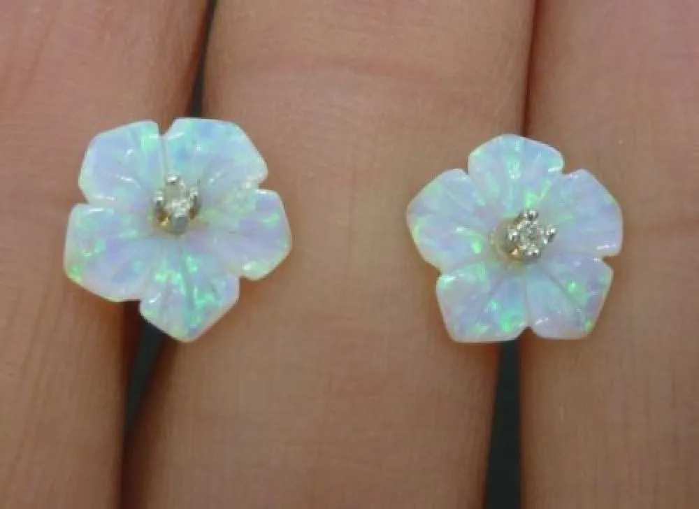 Stunning Large Opal & Diamond Flower Earring