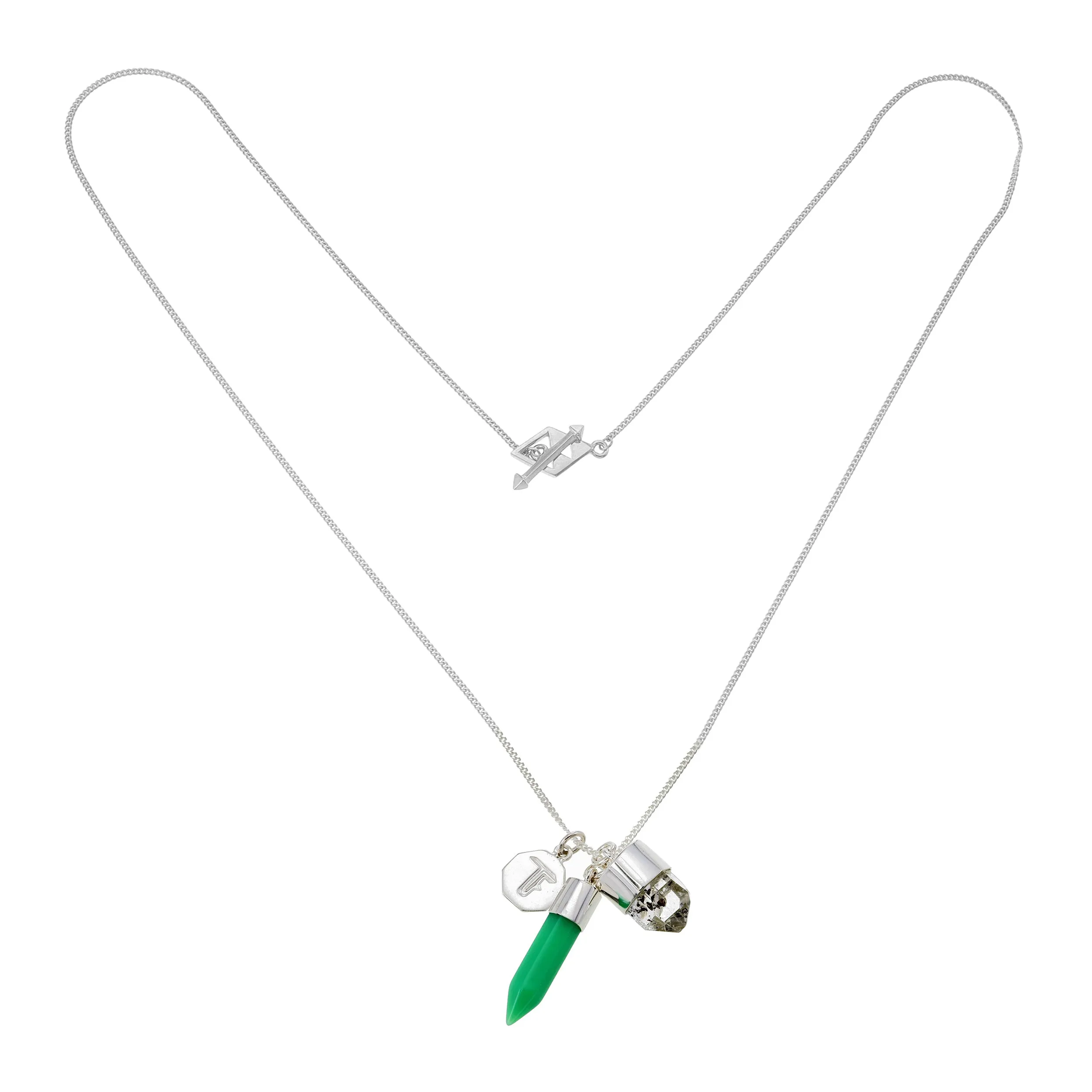 SUPERPOWER CHARM NECKLACE - CHRYSOPRASE WITH DIAMOND QUARTZ - SILVER