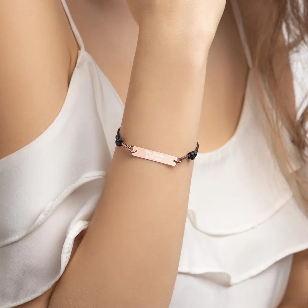 The Hustle is Female Engraved Silver Bar String Bracelet