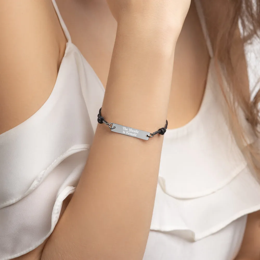The Hustle is Female Engraved Silver Bar String Bracelet