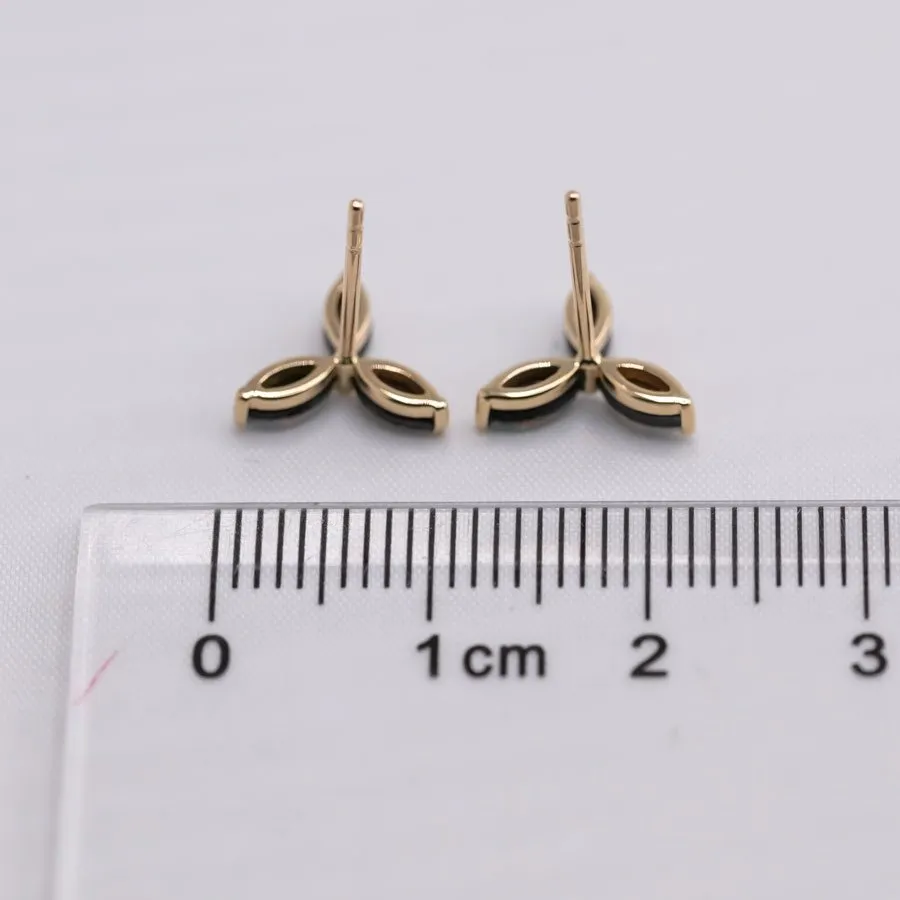 Three Stone Marquise Doublet Opal Stud Earrings 18K Yellow Gold