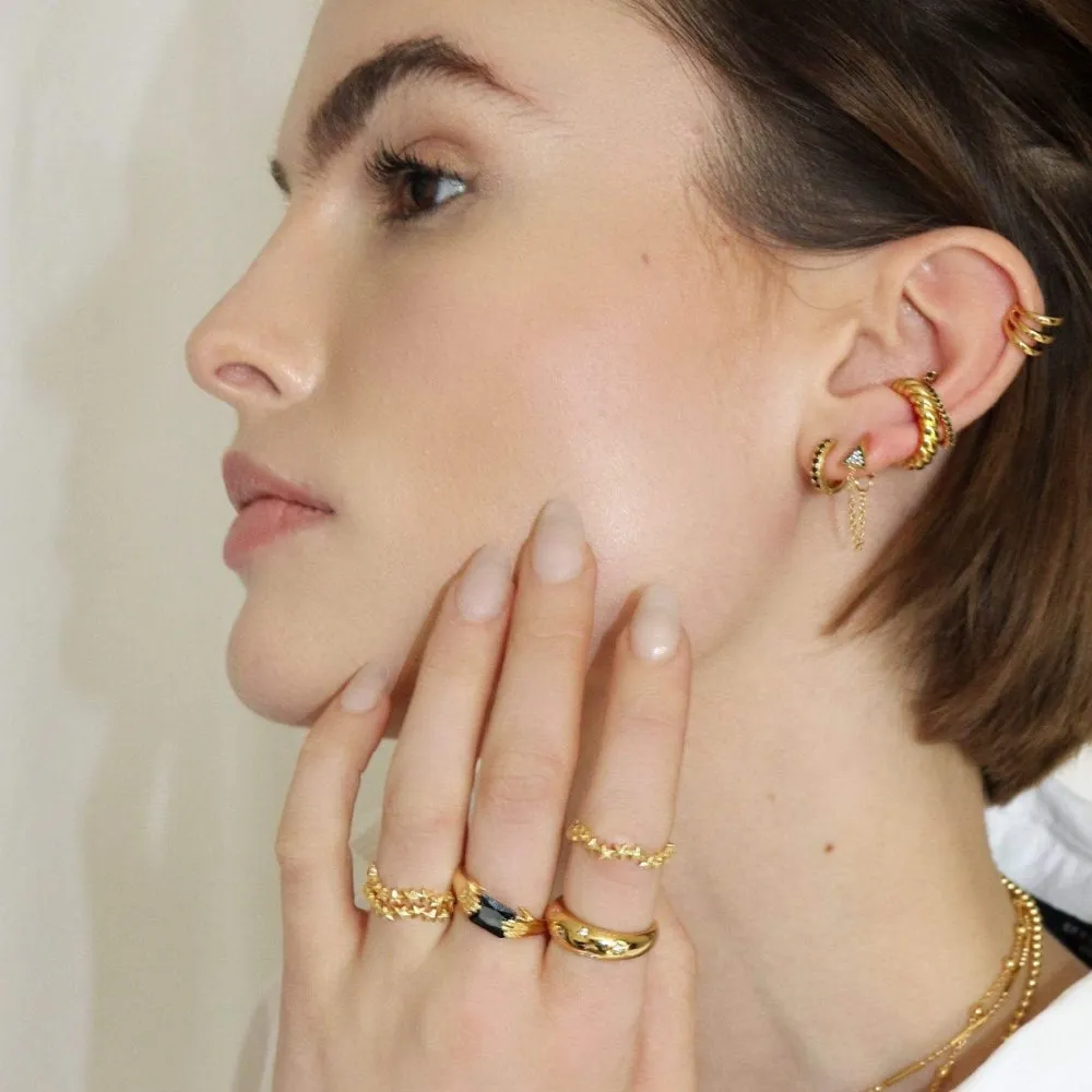 Triple Split Huggie Stud Earrings - Gold - SPG-198