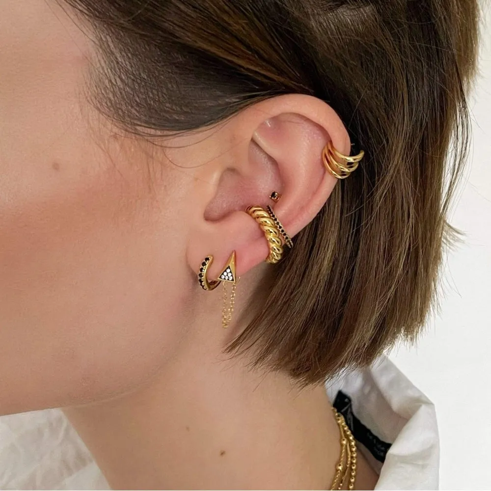 Triple Split Huggie Stud Earrings - Gold - SPG-198