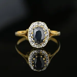 Vintage Diamond Cluster Sapphire Halo Ring in Gold