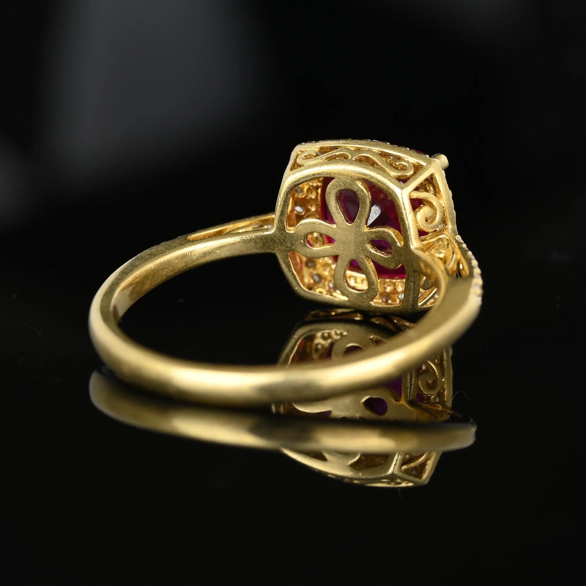 Vintage Diamond Halo Checkerboard Ruby Ring