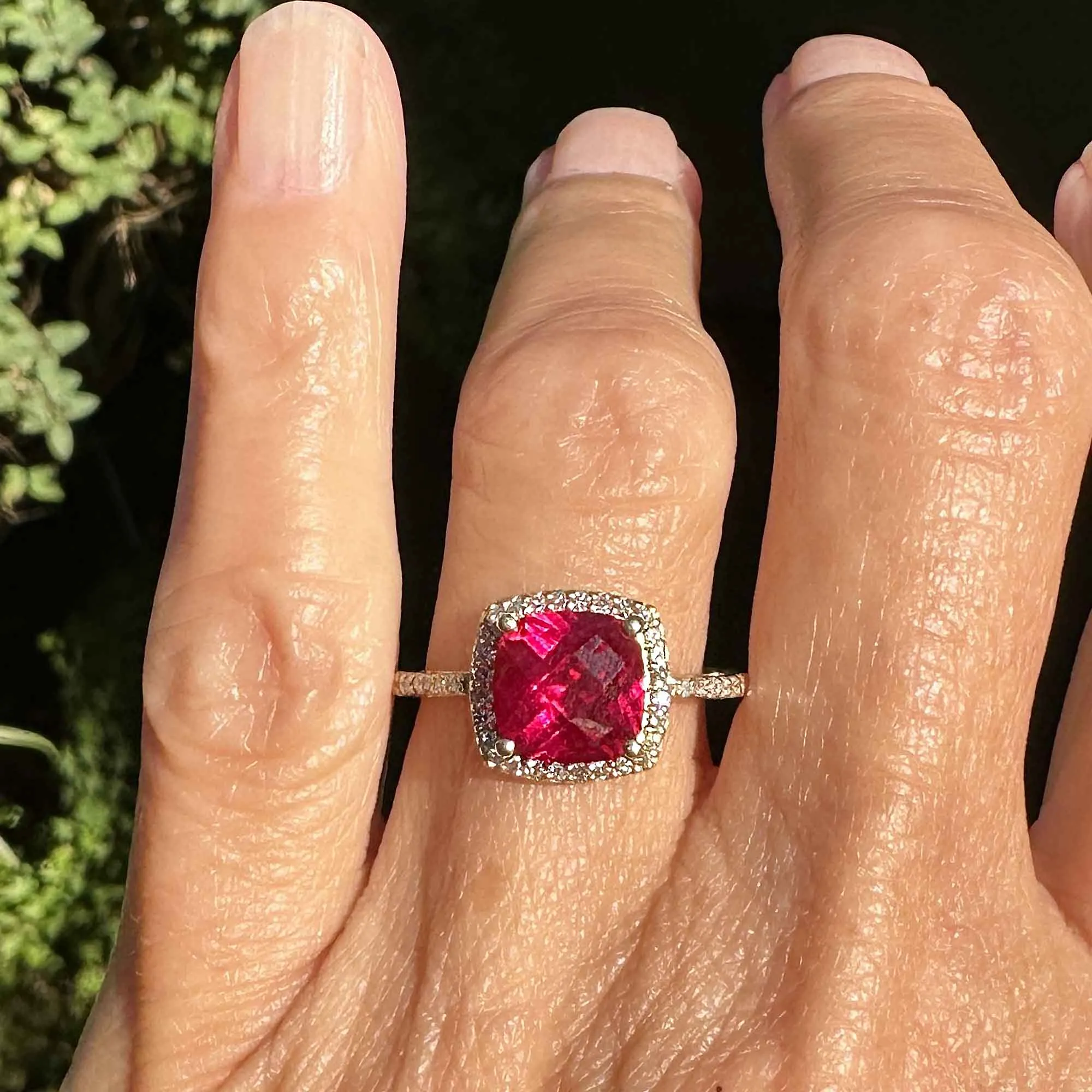 Vintage Diamond Halo Checkerboard Ruby Ring