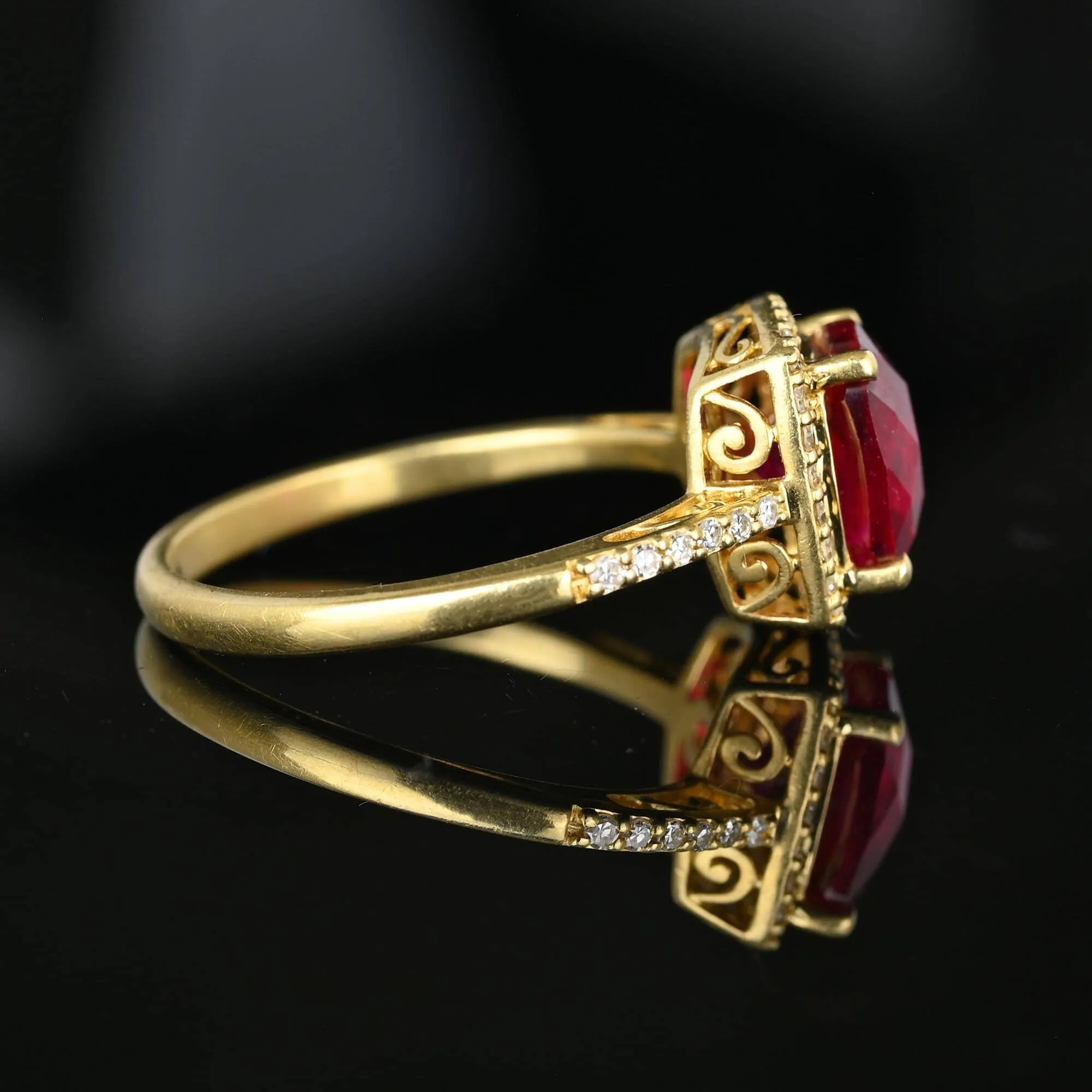 Vintage Diamond Halo Checkerboard Ruby Ring