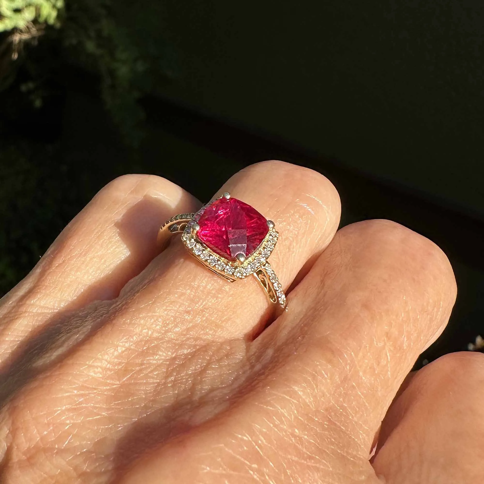 Vintage Diamond Halo Checkerboard Ruby Ring