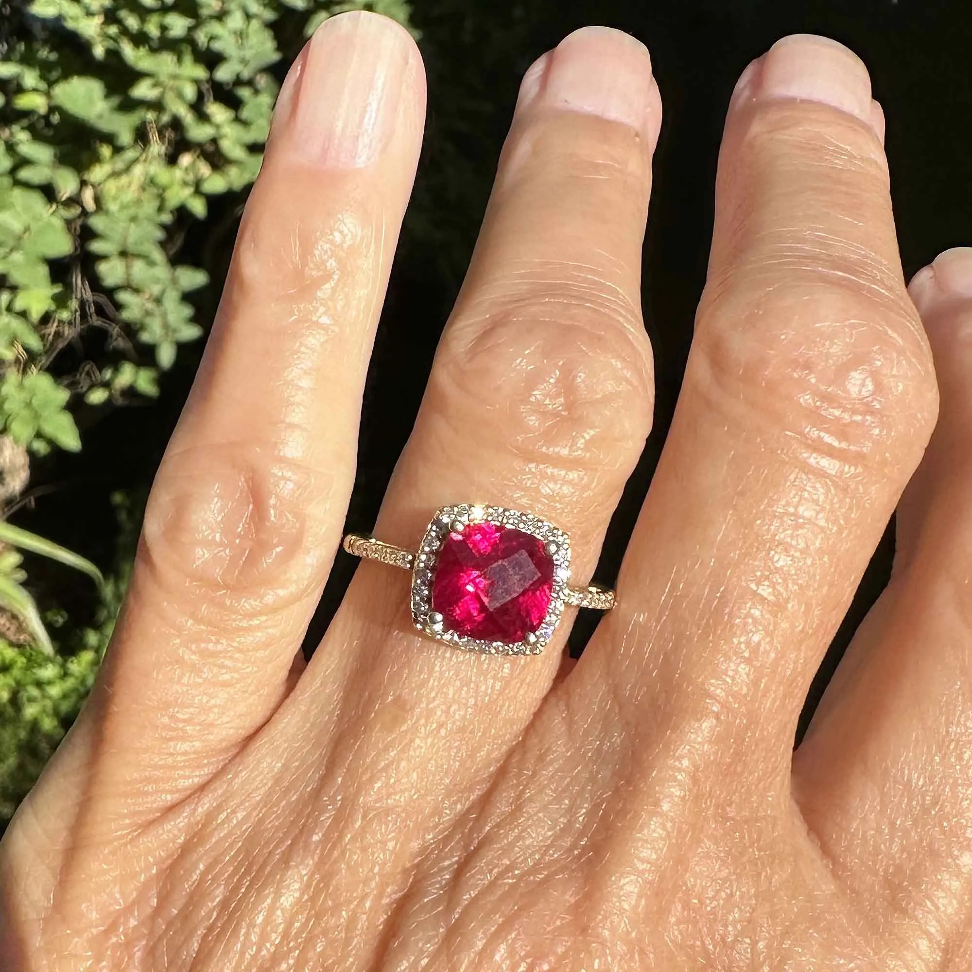 Vintage Diamond Halo Checkerboard Ruby Ring