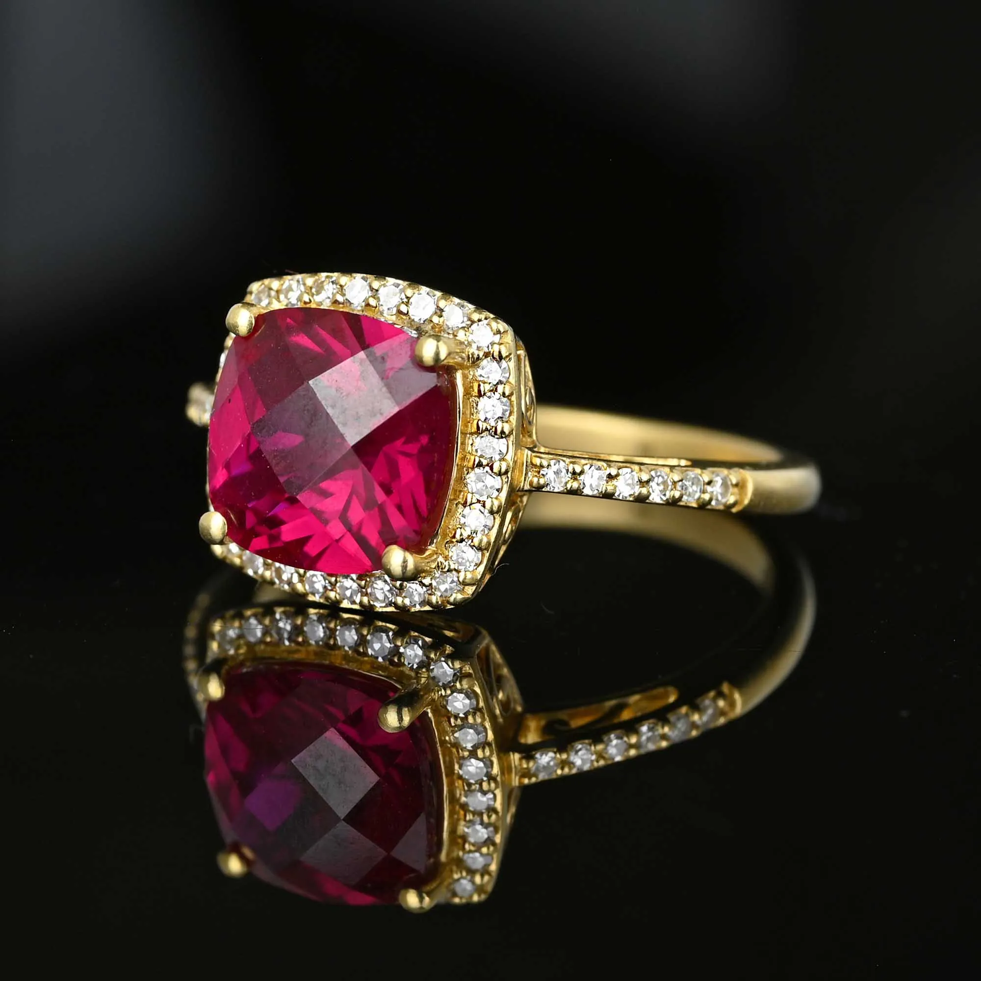 Vintage Diamond Halo Checkerboard Ruby Ring