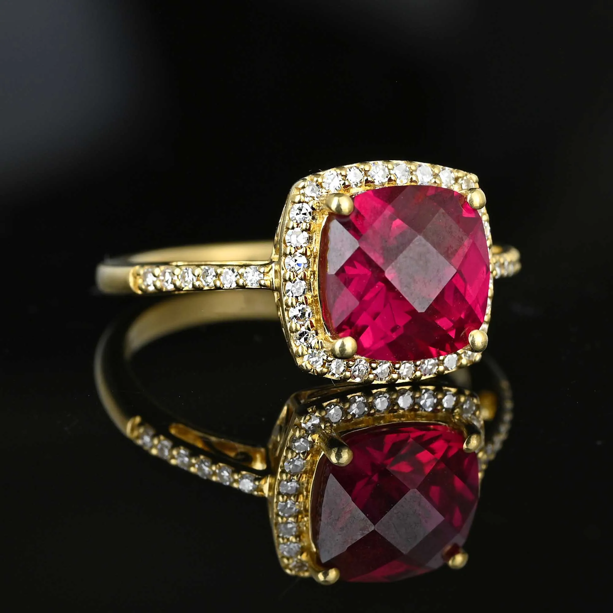 Vintage Diamond Halo Checkerboard Ruby Ring