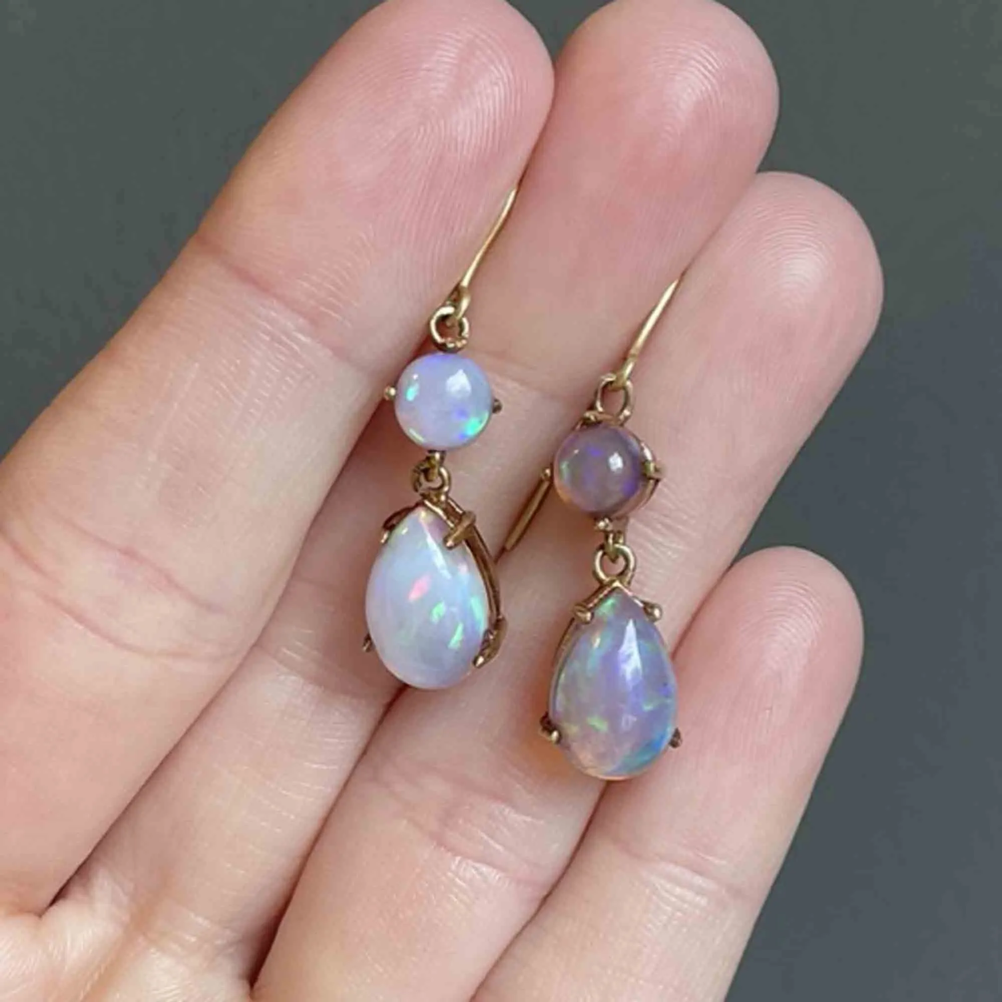 Vintage Gold Opal Drop Earrings