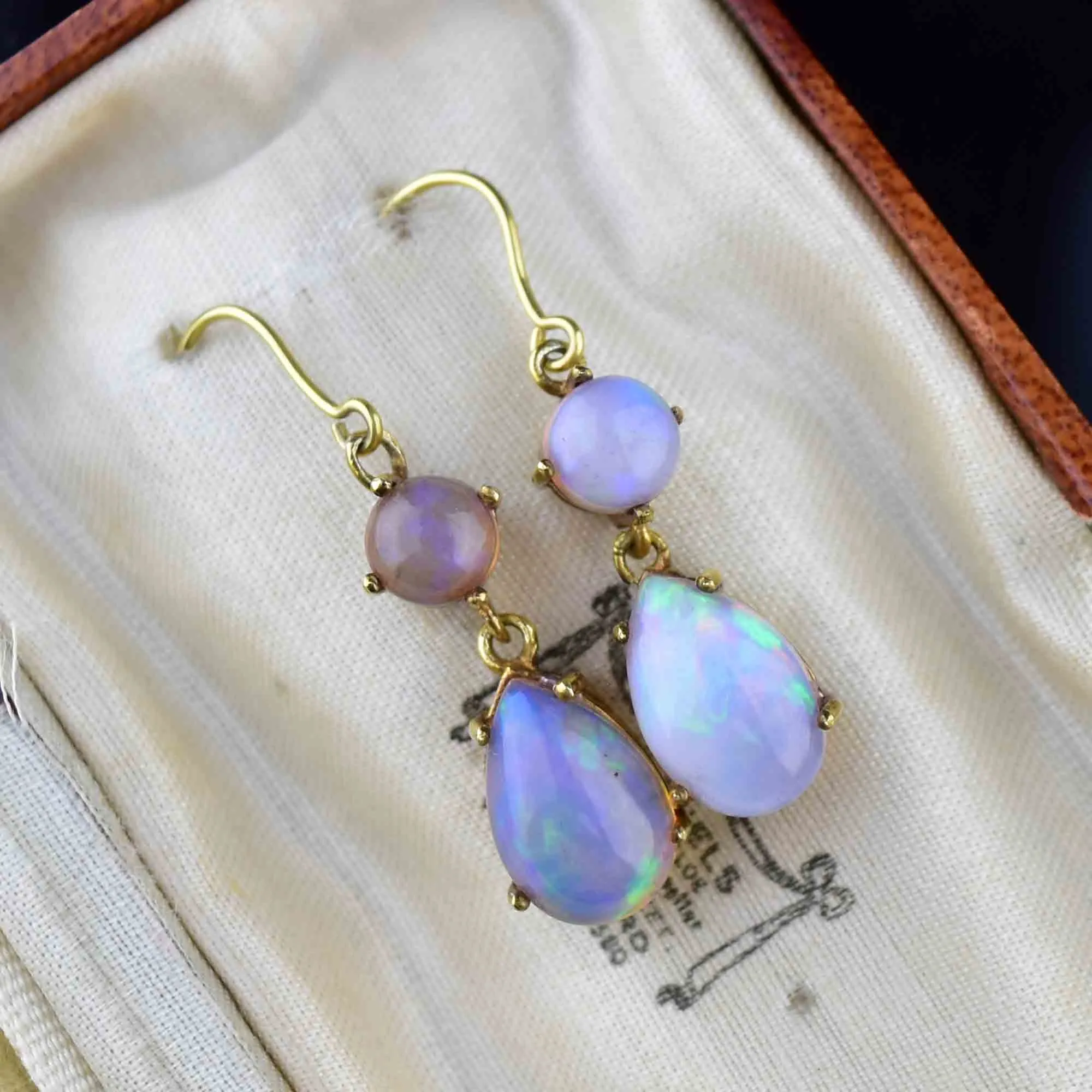 Vintage Gold Opal Drop Earrings