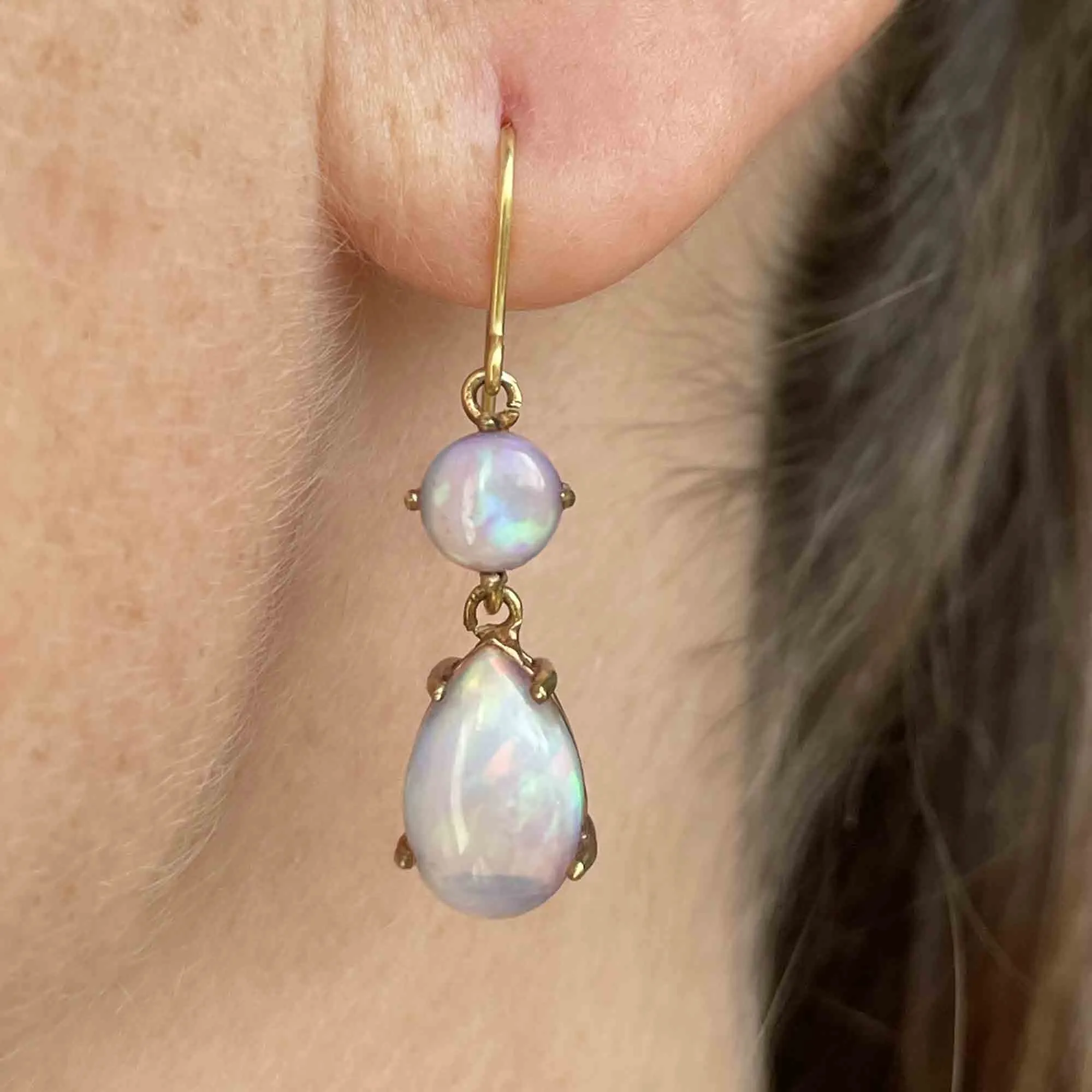 Vintage Gold Opal Drop Earrings