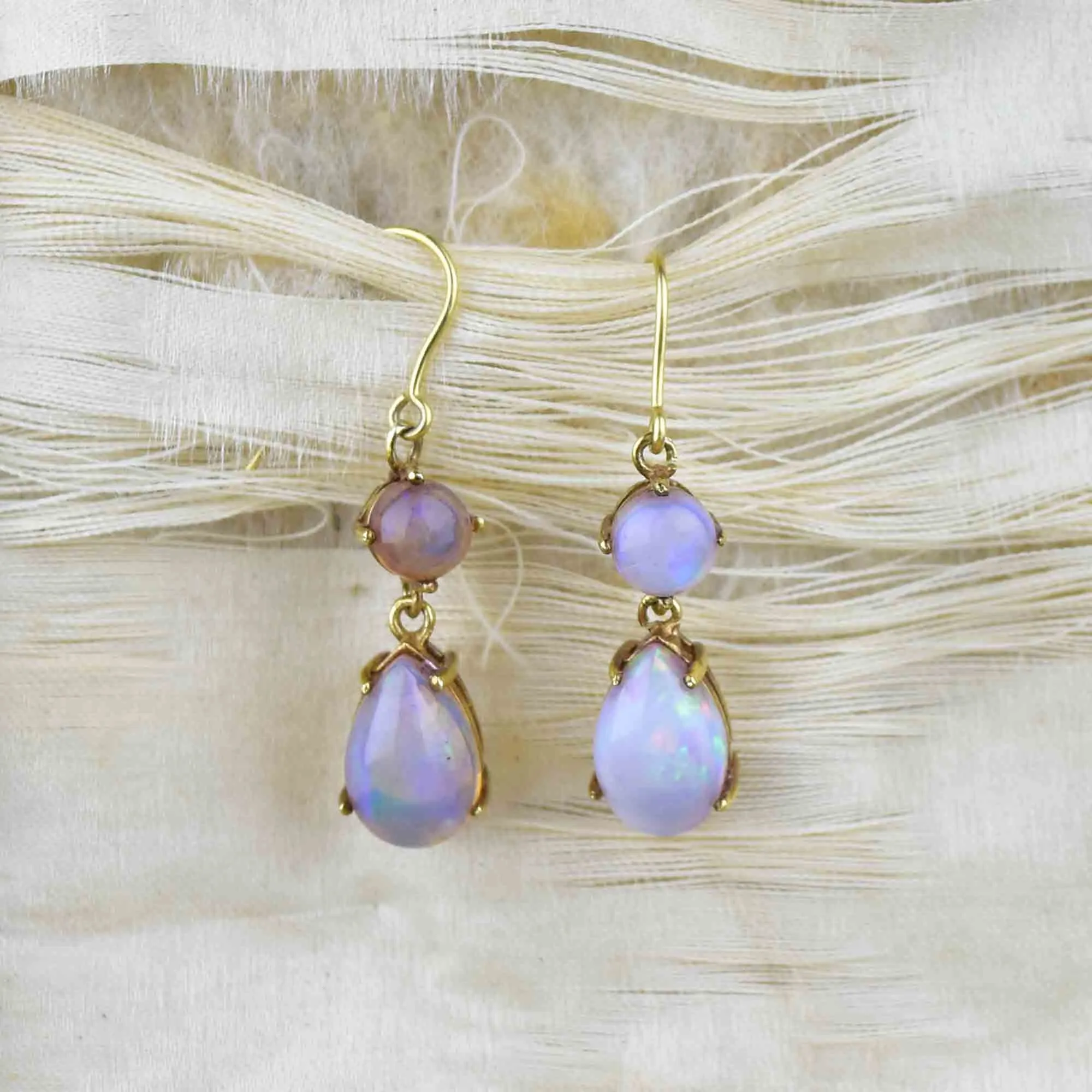 Vintage Gold Opal Drop Earrings