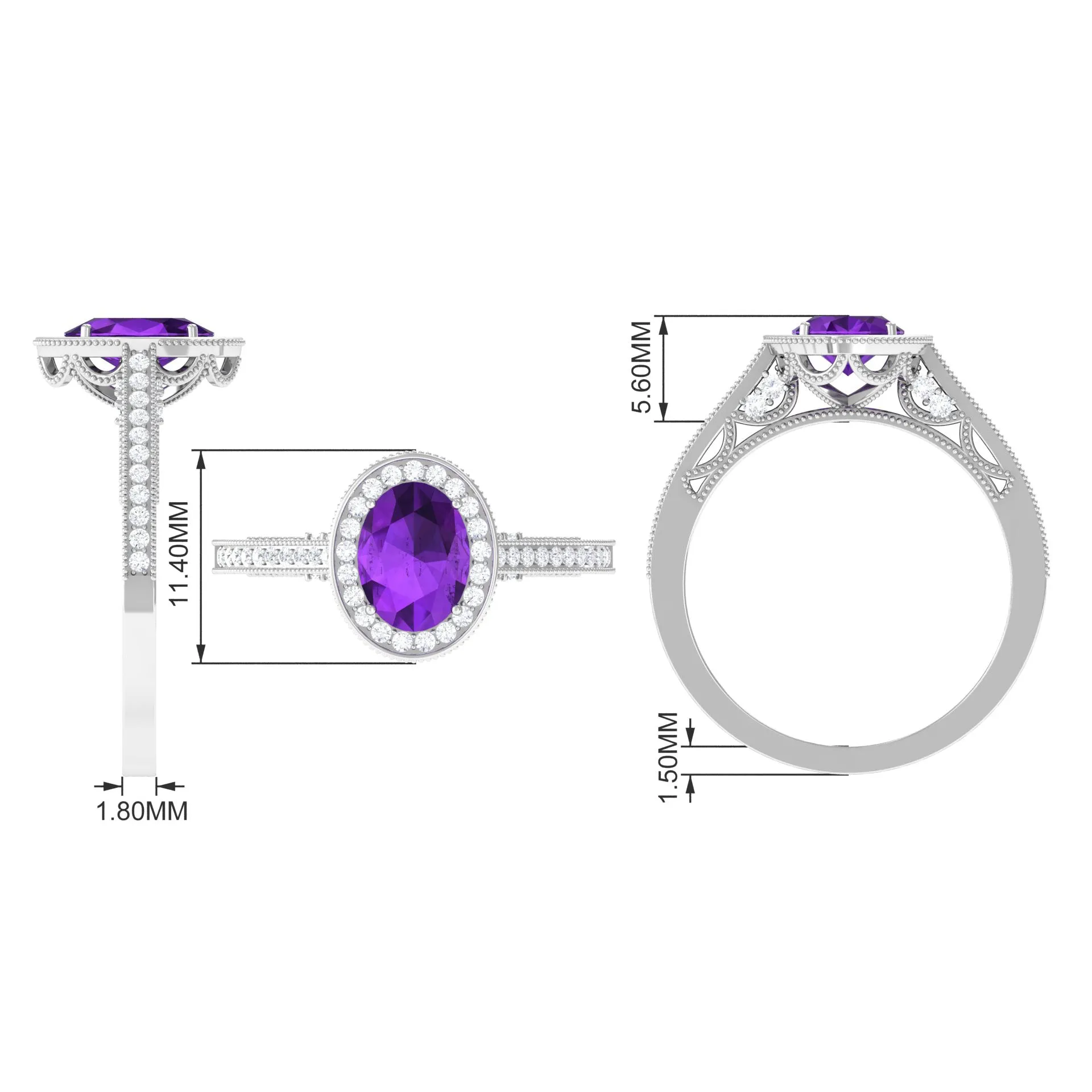 Vintage Inspired Oval Amethyst Engagement Ring with Diamond